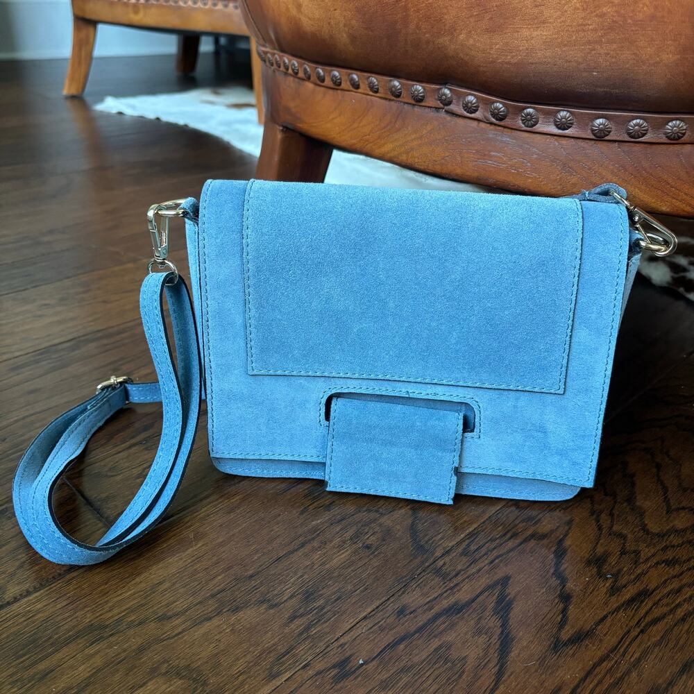 Uno Alla Volta Italian Suede Santo Spirito Crossbody‎ Blue Leather